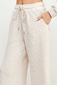 PLUS TIA- Oatmeal wide leg textured cropped pants