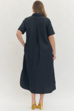 Load image into Gallery viewer, ENTRO- Plus Navy Midi length gold button detailed dress
