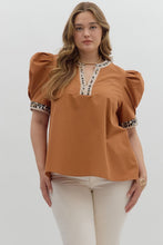 Load image into Gallery viewer, PLUS NALA - Camel animal print pipping detail top
