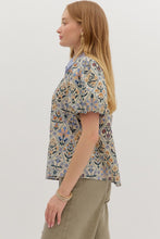 Load image into Gallery viewer, Garden Trellis- Blue Vintage charm print button down top
