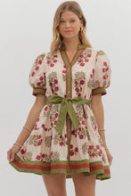 Load image into Gallery viewer, Floral Elegance- Floral pattern contrast hem button down dress
