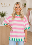 Pink and Kelly Green striped detailed top