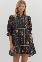 Load image into Gallery viewer, Florence- Black Floral panel elegant adjustable width dress
