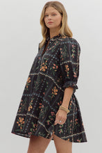 Load image into Gallery viewer, Florence- Black Floral panel elegant adjustable width dress

