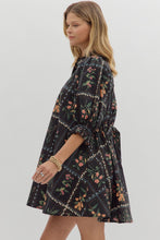 Load image into Gallery viewer, Florence- Black Floral panel elegant adjustable width dress

