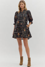 Load image into Gallery viewer, Florence- Black Floral panel elegant adjustable width dress
