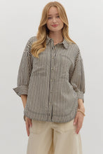 Load image into Gallery viewer, Oxford- Black striped textured button up top
