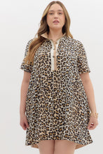 Load image into Gallery viewer, Plus Leo- Leopard print contrast high collar dress

