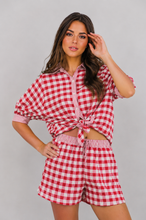 Load image into Gallery viewer, Gingham print two piece red shorts set
