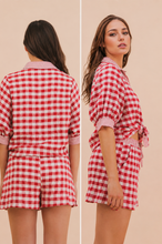 Load image into Gallery viewer, Gingham print two piece red shorts set
