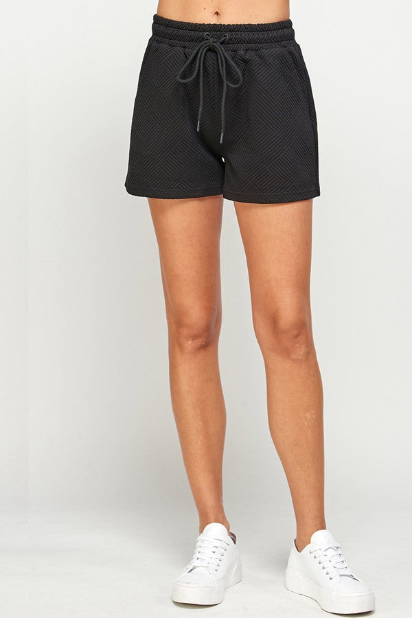 Madi black textured elastic waist shorts ss4487