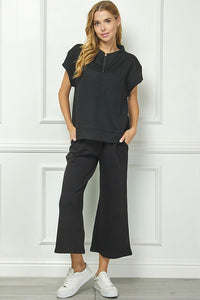 PLUS CALLIE- Black quarter Zip up textured top ss4487