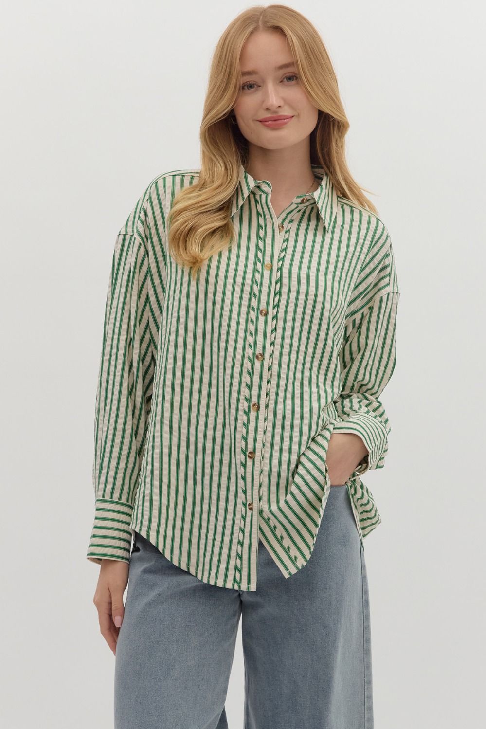 Oxford- Hunter striped textured button up top