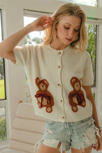 Load image into Gallery viewer, Teddy- Bear with bow button down sweater
