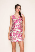 Load image into Gallery viewer, ELLI- Pink/Gold jacquard back bow mini dress
