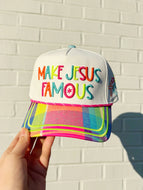 COLORFUL PLAID MAKE JESUS FAMOUS HAT - Poppy & Pine hat