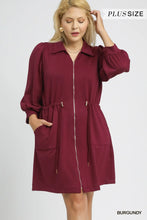 Load image into Gallery viewer, Plus TONYA- Burgundy Luxeknit Zip-Up Mini Dress with Drawstring Waist
