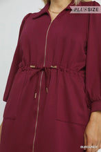 Load image into Gallery viewer, Plus TONYA- Burgundy Luxeknit Zip-Up Mini Dress with Drawstring Waist
