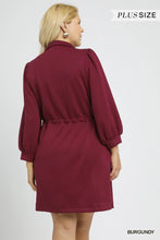 Load image into Gallery viewer, Plus TONYA- Burgundy Luxeknit Zip-Up Mini Dress with Drawstring Waist
