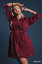 Load image into Gallery viewer, Plus TONYA- Burgundy Luxeknit Zip-Up Mini Dress with Drawstring Waist
