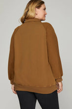 Load image into Gallery viewer, Plus Mariah- Caramel LONG SLEEVE SNAP COLLARED FRENCH TERRY WASHED SWEATSHIRT
