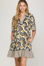 Load image into Gallery viewer, Delayla - HALF SLEEVE WOVEN PRINT COLLARED V NECK DRESS
