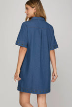 Load image into Gallery viewer, Kelly- SHORT SLEEVE 1/2 ZIP STUDED DENIM MINI DRESS
