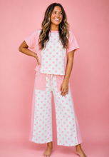 Load image into Gallery viewer, Summer Day- Pink polka dot two piece wide leg cropped pants set
