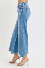 Load image into Gallery viewer, RISEN JEANS- High Rise Medium wash distressed wide leg jeans
