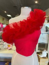 Load image into Gallery viewer, Layla- red one shoulder large ruffle detail crop top
