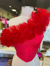 Load image into Gallery viewer, Layla- red one shoulder large ruffle detail crop top
