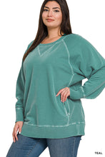 Load image into Gallery viewer, Plus Zena- Teal Pigment dyed French Terry sweatshirt with pockets
