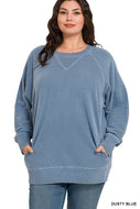 Plus Zena- Dusty Blue Pigment dyed French Terry sweatshirt with pockets