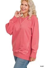 Load image into Gallery viewer, Plus Zena- Ruby Pigment dyed French Terry sweatshirt with pockets
