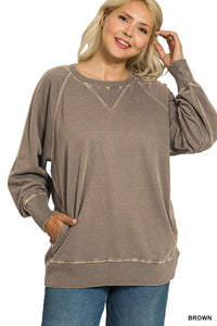 Plus Zena- Brown Pigment dyed French Terry sweatshirt with pockets