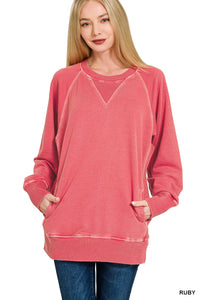 ZENA- Ruby pigment dye French Terry sweatshirt with pockets