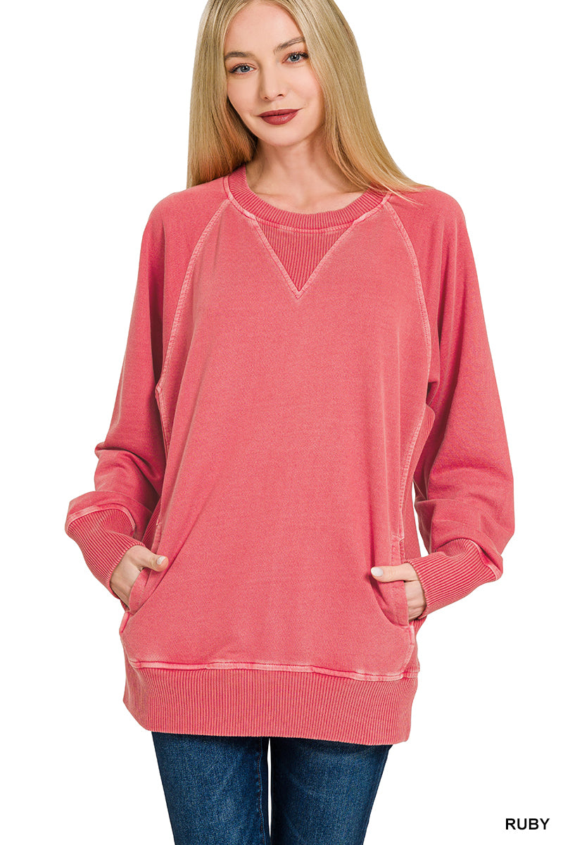 ZENA- Ruby pigment dye French Terry sweatshirt with pockets