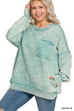 Load image into Gallery viewer, Plus Marlow- Ash Blue French Terry washed Rae edge pocket sweatshirt
