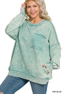 Plus Marlow- Ash Blue French Terry washed Rae edge pocket sweatshirt