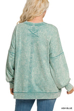 Load image into Gallery viewer, Plus Marlow- Ash Blue French Terry washed Rae edge pocket sweatshirt

