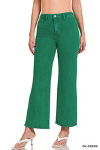 Load image into Gallery viewer, Dana- Washed Dark Green Frayed hem wide leg jeans
