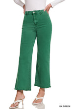 Load image into Gallery viewer, Dana- Washed Dark Green Frayed hem wide leg jeans
