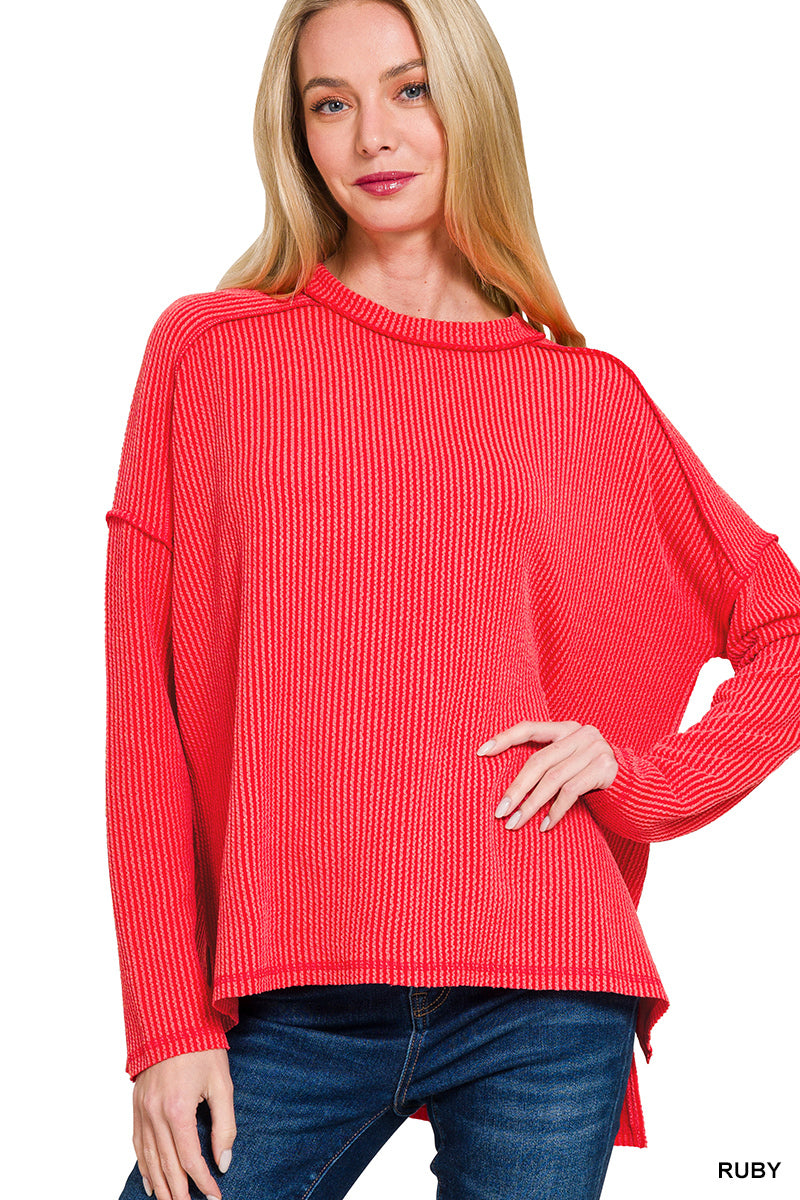 Belle- Ruby Raised Ribbed boat neck long sleeve top