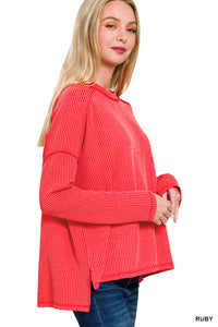 Belle- Ruby Raised Ribbed boat neck long sleeve top