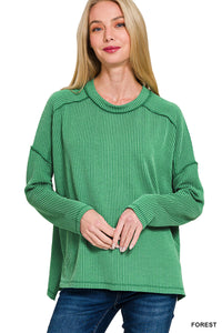 Belle- Forest Raised Ribbed boat neck long sleeve top