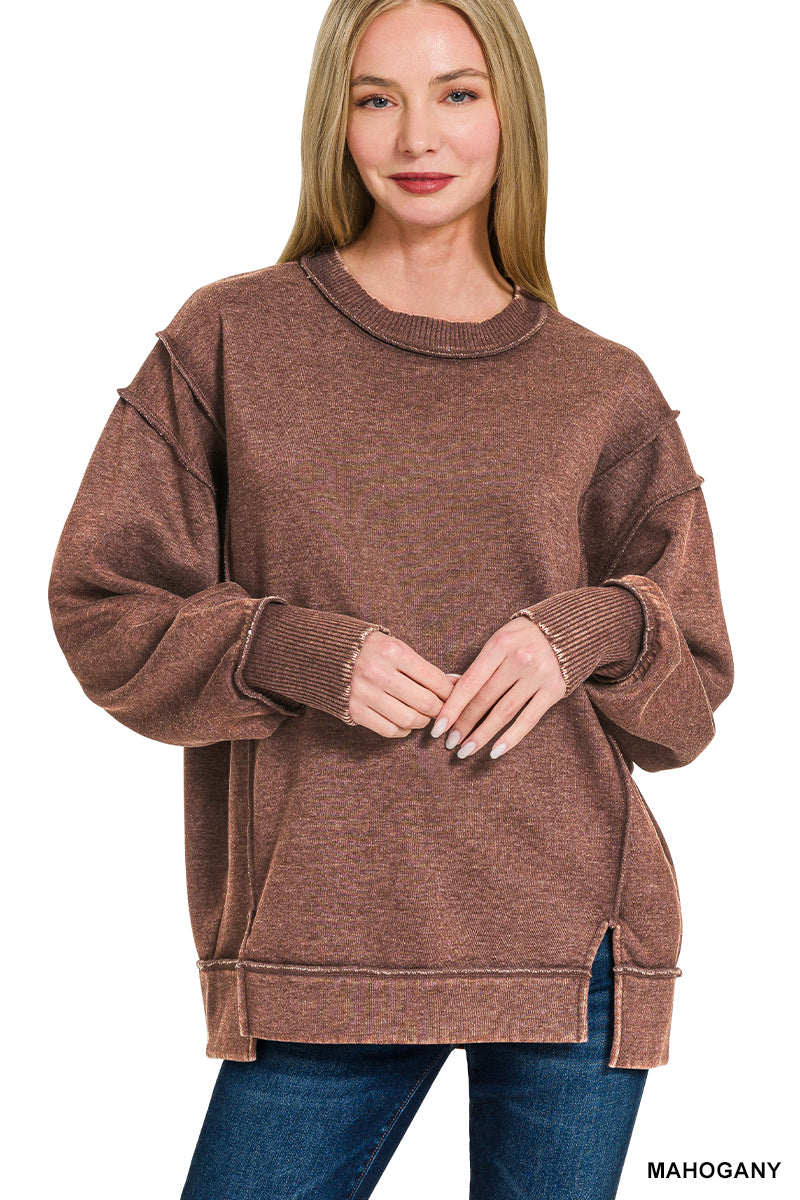 MARIAH- Washed Mahogany Exposed Seam fleece sweatshirt