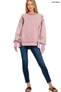MARIAH- Washed Ash Rose Exposed Seam fleece sweatshirt