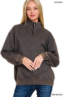 GINA- Washed Ash Black Half zip collared sweatshirt
