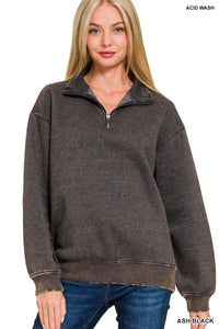 GINA- Washed Ash Black Half zip collared sweatshirt