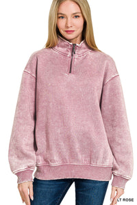 GINA- Washed Ash Rose Half zip collared sweatshirt